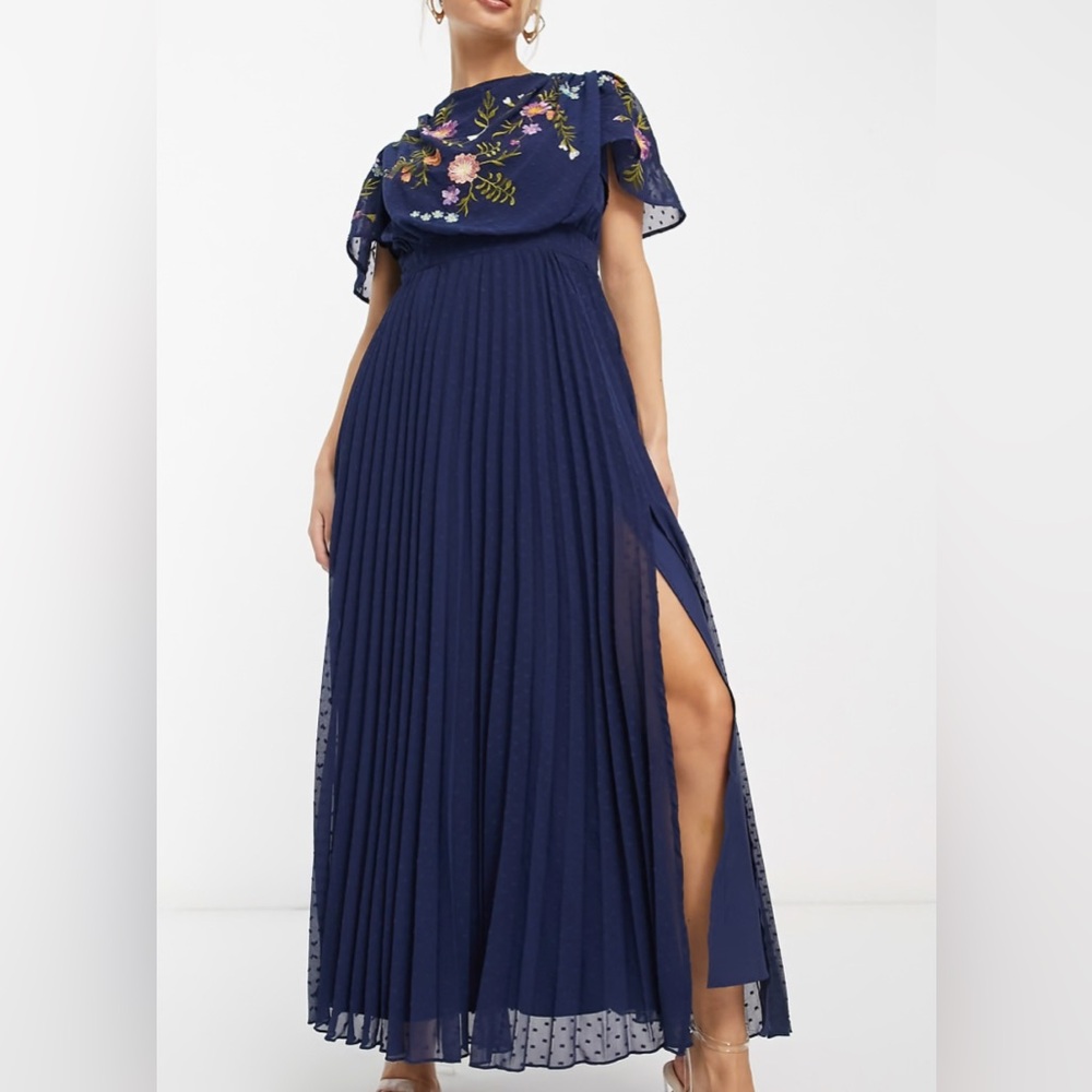 NWOT - ASOS Curve Navy Maxi Dress with Floral Embroidery